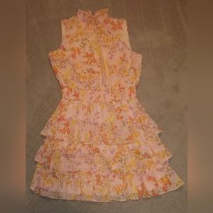 Smock waist ruffle layer sleeveless dress